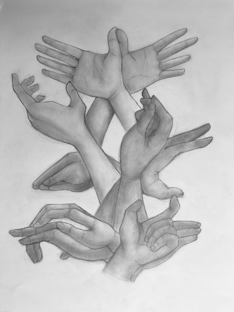 Regan Kunst, "Shadow Puppets", graphite on paper, 18x24