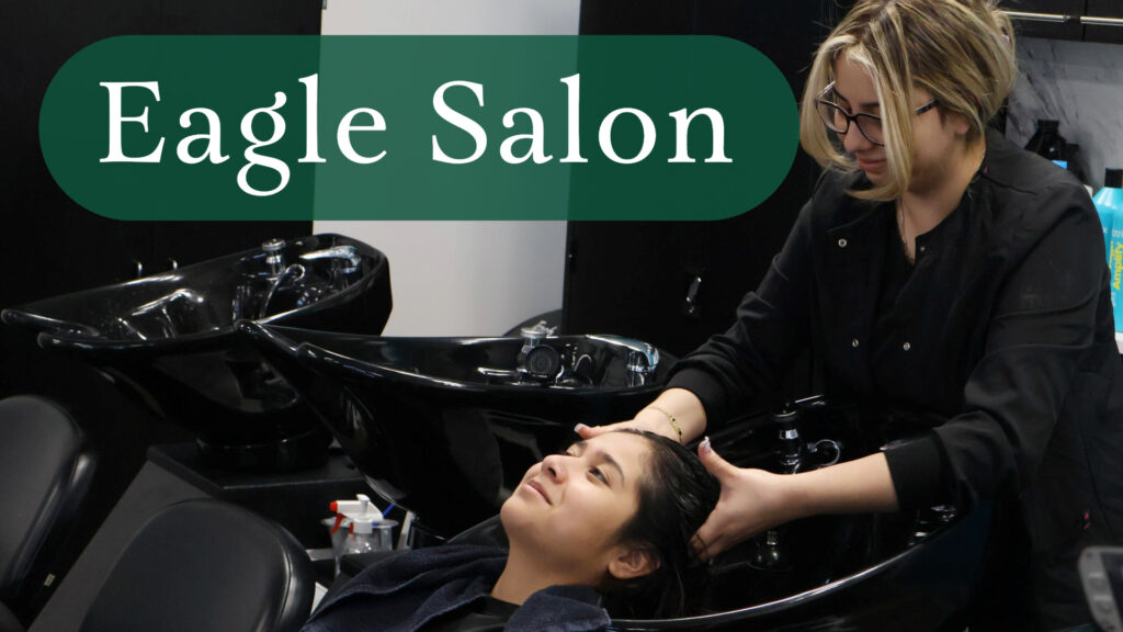 Eagle Salon. A student having their hair washed by another Cosmetology student.