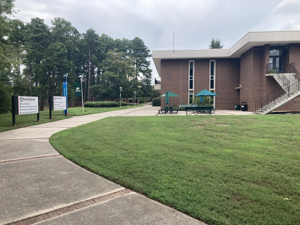 Whitcomb Student Center outdoor patio and sidewalk