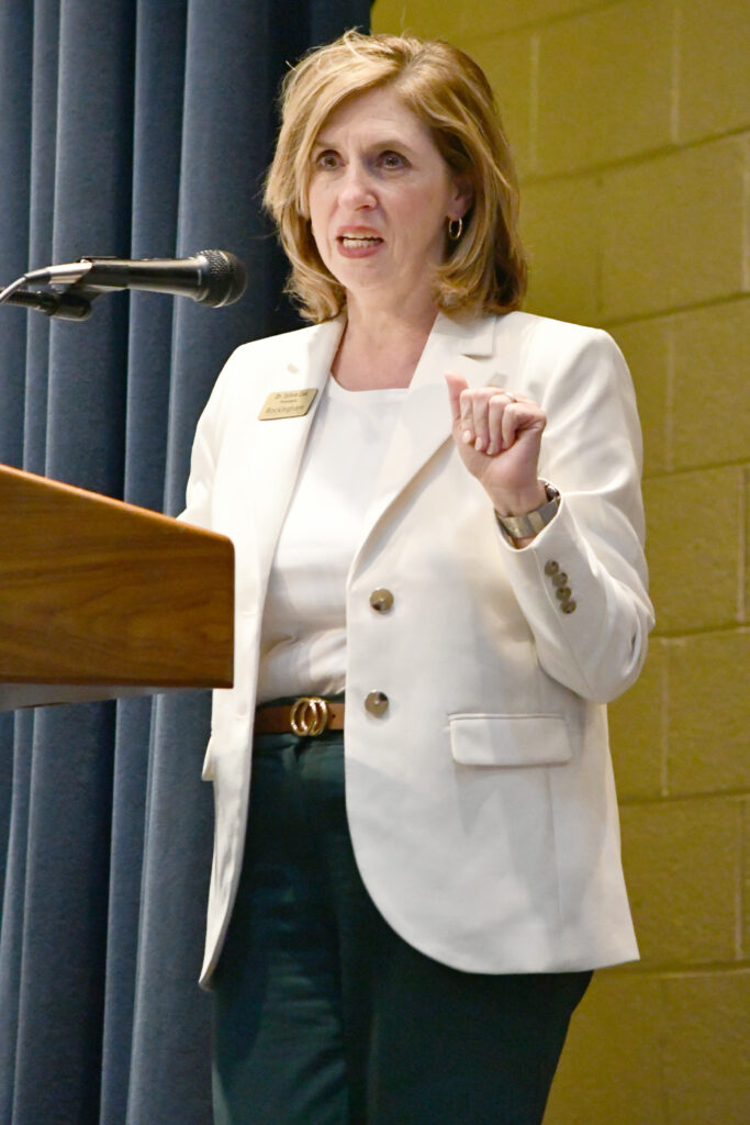 RCC President Dr. Sylvia Cox speaks during the PTK induction ceremony.